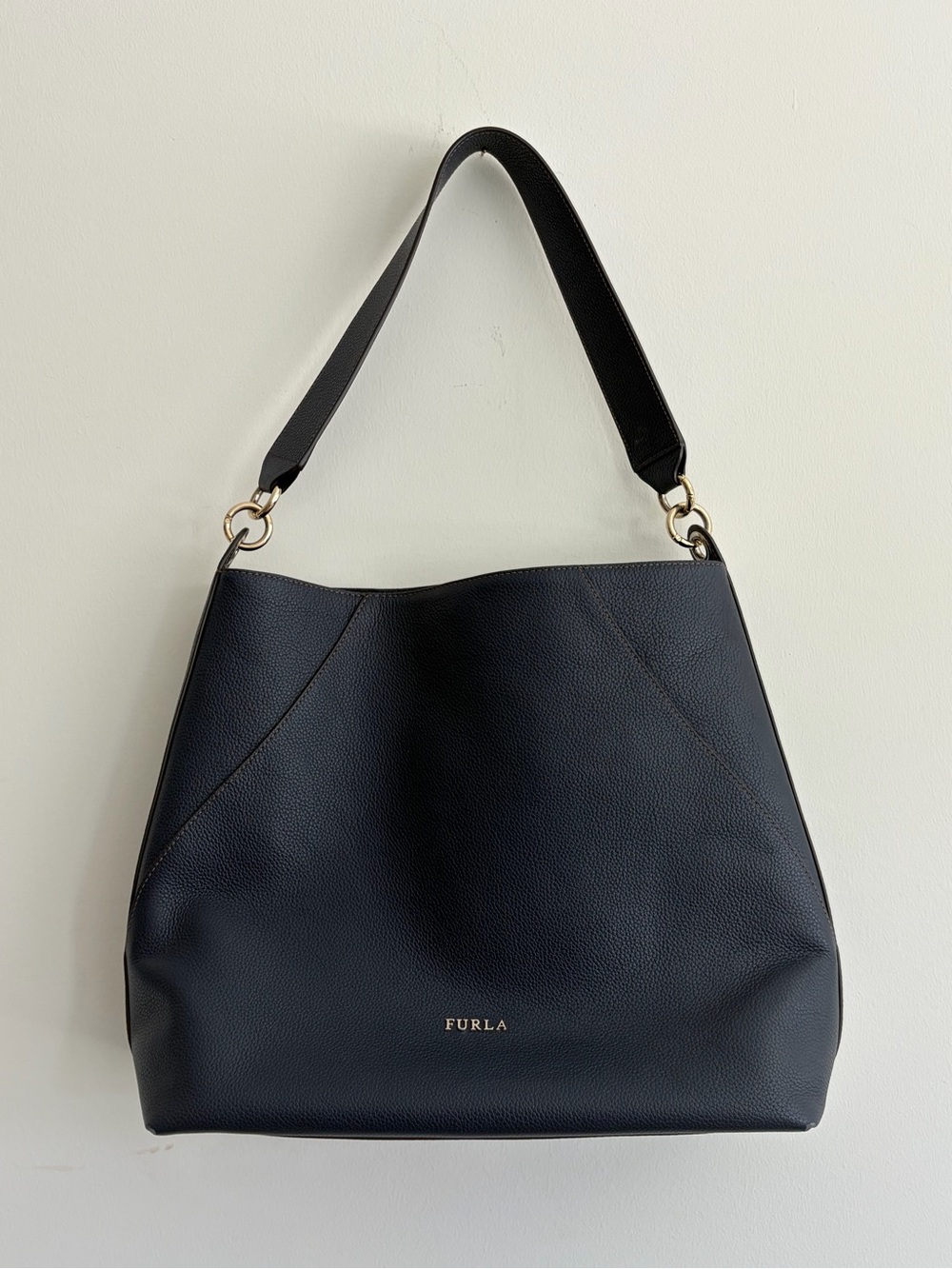 Furla Black Pebbled Leather Hobo Shoulder Bag with Gold Hardware